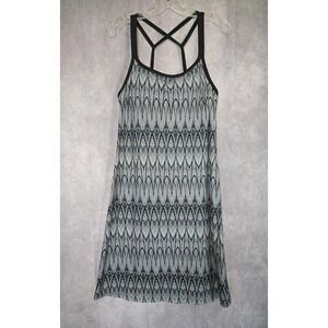 Prana Quinn Dress L Black White Geometric Feather Print Built In Bra Athletic